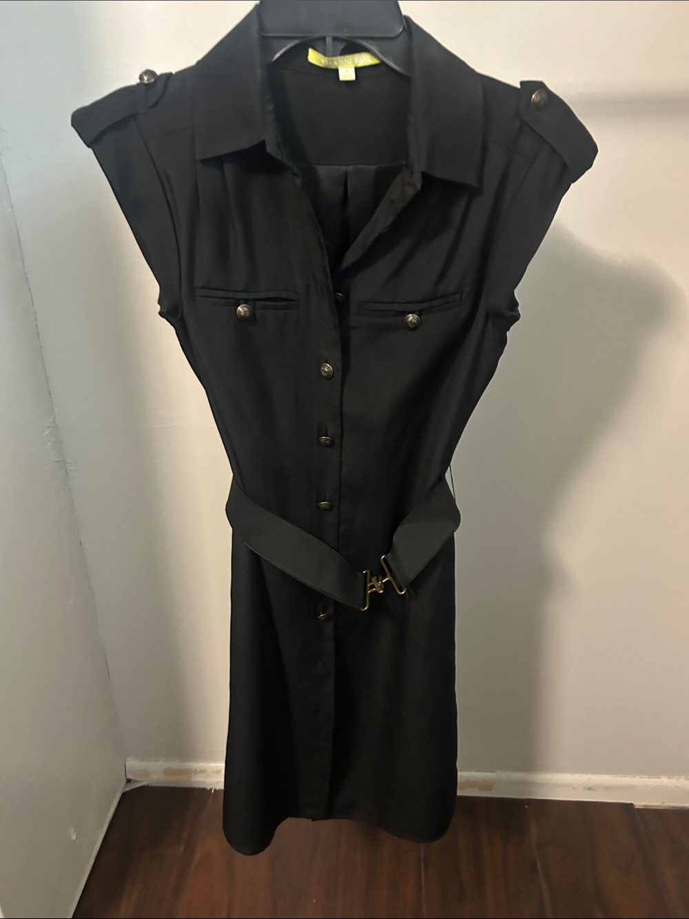 Gianni Bini Black Belted Shirt Dress Size 0 Military Safari Button Front